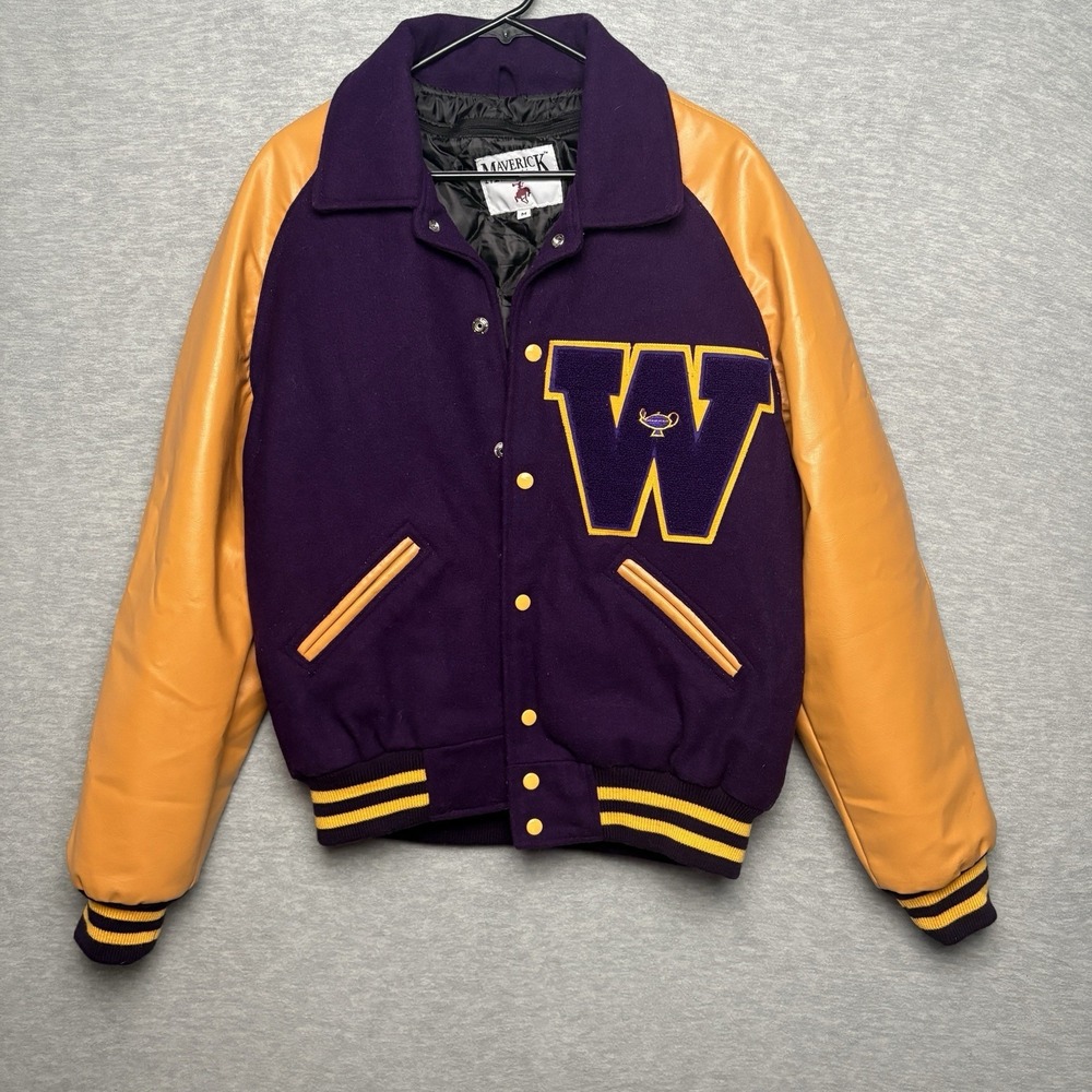 Vintage Washington Varsity Bomber Jacket  Purple Wool Leather Letterman Men M